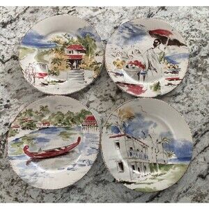 PIER 1 ONE Destination Set of 4 Porcelain Luncheon Salad Dessert 7.5" Plates